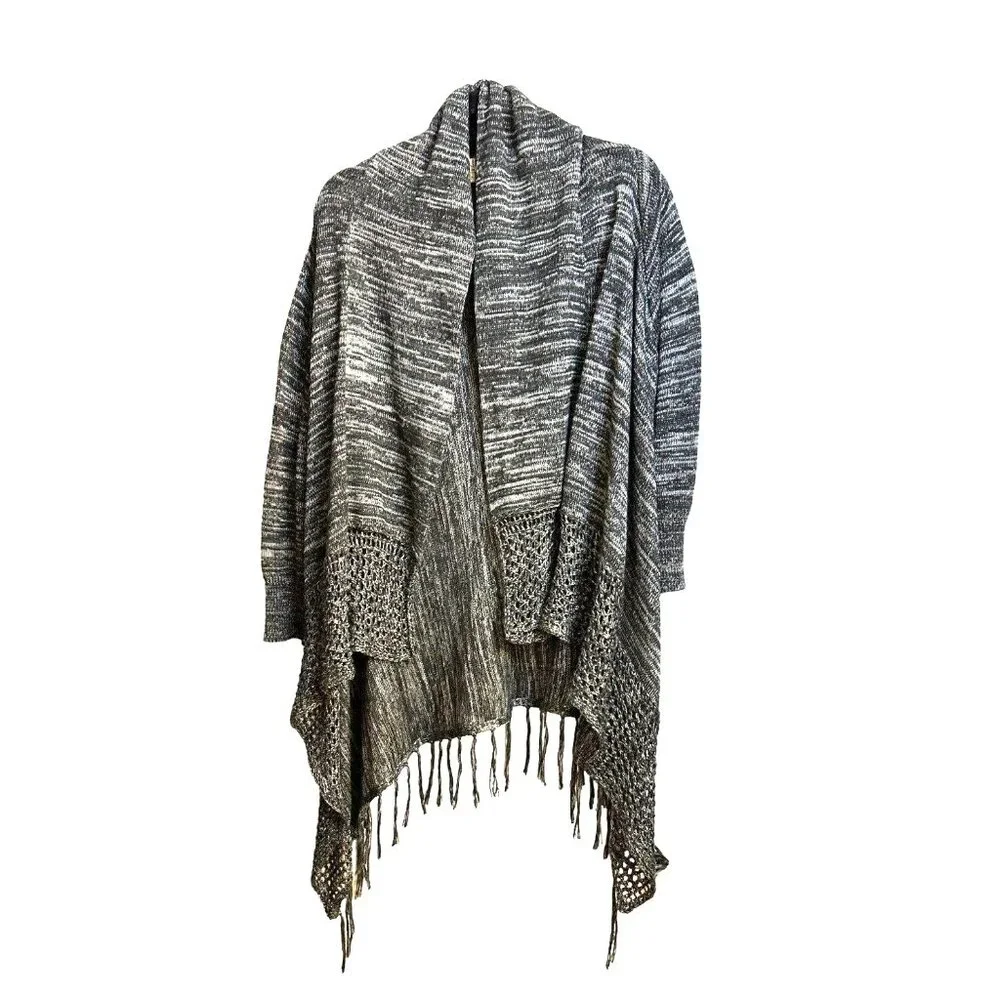One World  Size XL  Live and Let Live Women's Cardigan Sweater Gray/Black